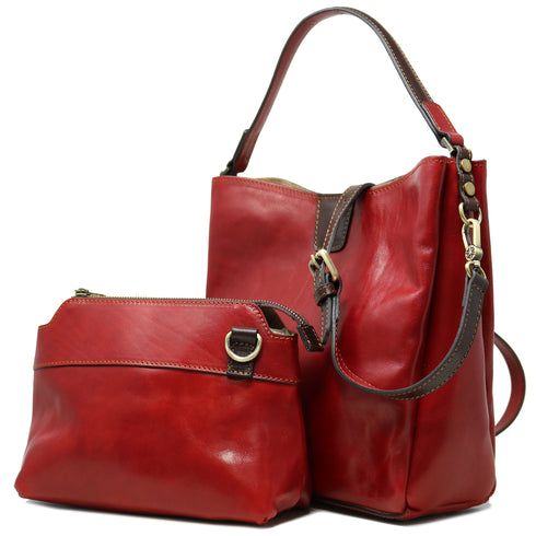 Floto Italian Leather Shopper  Handbag Tote Bag Sardinia brown and red